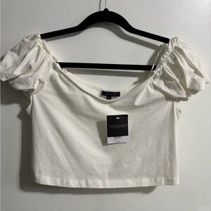NWT Topshop Cream Puff Sleeve Crop Top